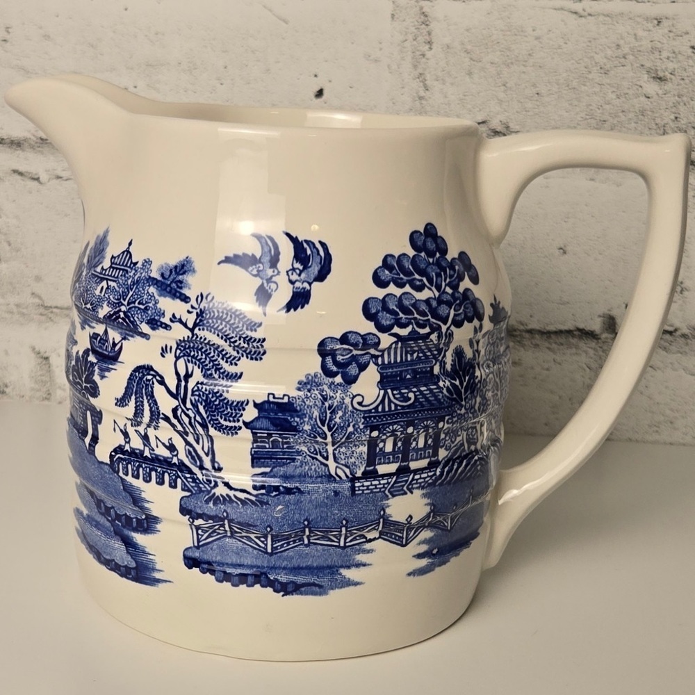 Blue Willow Style Pitcher 5.5 Inch Blue White Transferware Cottage Decor
